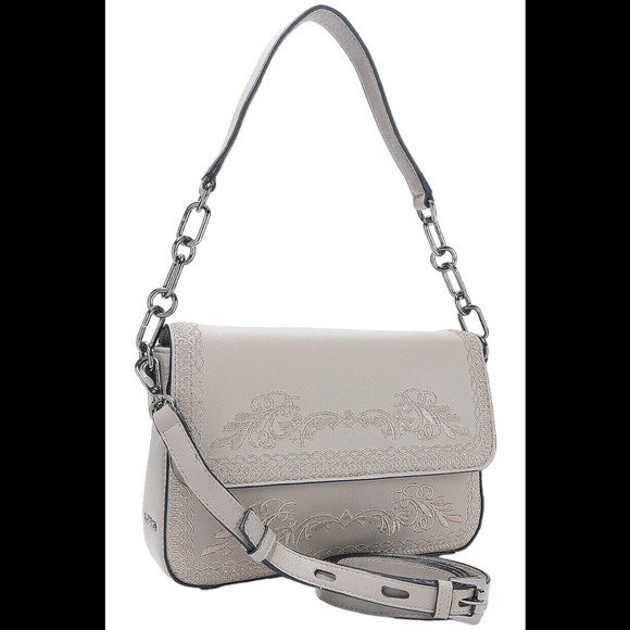 LODIS Floral Embroidered Leather Bag with Two Straps Ash